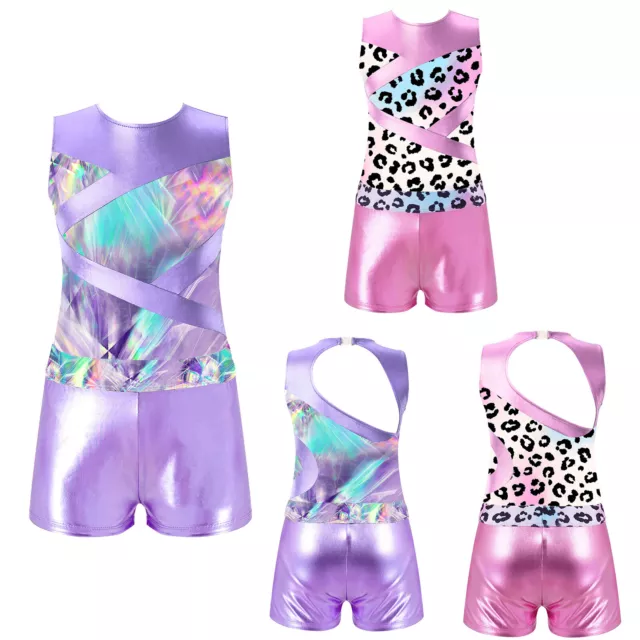 Kids Girls Gymnastics Leotards with Athletic Shorts Ballet Dance Activewear Sets