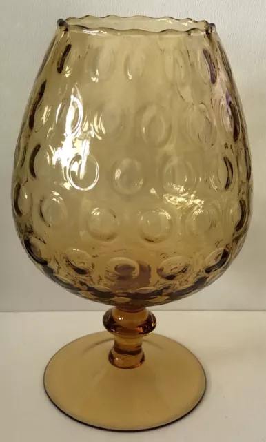 Vtg Mid Century Modern Empoli Italian Italy Art Glass Amber Bubbles Large Vase