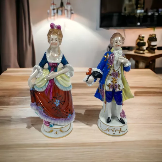 Rare Antique German Sitzendorf Pair Porcelain Man & Woman Figurines