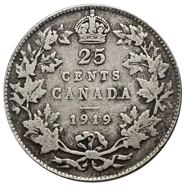1919 Canada Quarter .925 Silver Coin King George V KM#24 # 0927 2
