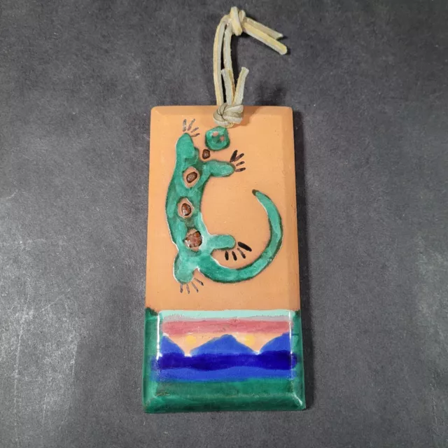 Vintage Mexican Tecate Jr Green Lizard Gecko Terracotta Clay Art Pottery Tile