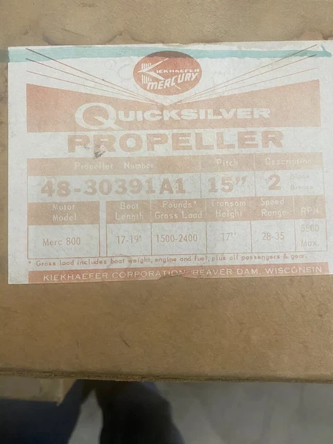 Quicksilver, Mercury 48-30391A1, 15p 2 Blade Bronze Propeller, New Old Stock Quicksilver, Mercury 48-30391A1, 15p 2 Blade Bronze Propeller, New Old Stock