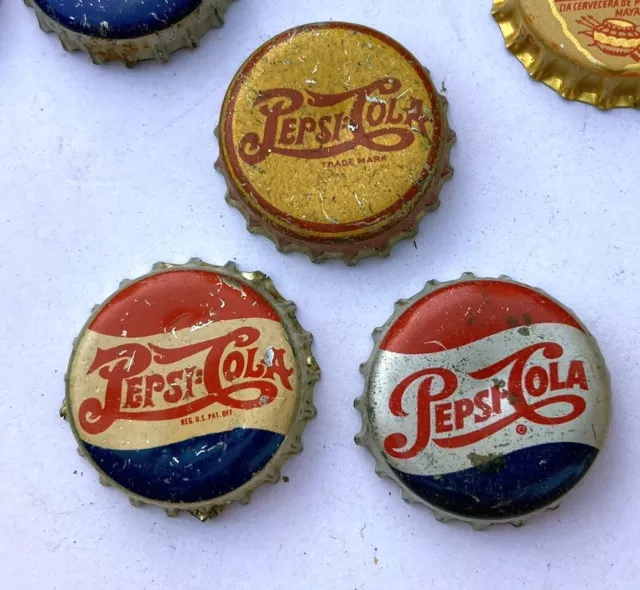 3 Pepsi cola SODA crown bottle caps double single dot top cork acl cone flat tin