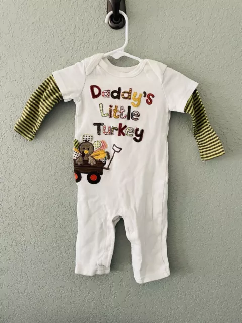 Baby Boy 6 Months Thanksgiving Romper Outfit Daddy’s Little Turkey Appliqué