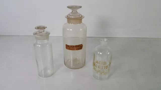 T.C.W. Co Iron Sulfate Lot of 3 Vintage Chemistry Glass Jars