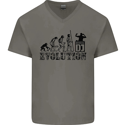 Evolution of a DJ Music DJing Vinyl Decks Mens V-Neck Cotton T-Shirt