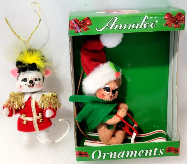 Annalee Toboggan Mouse (Rare) & Nutcracker Mouse Christmas Ornament 2010