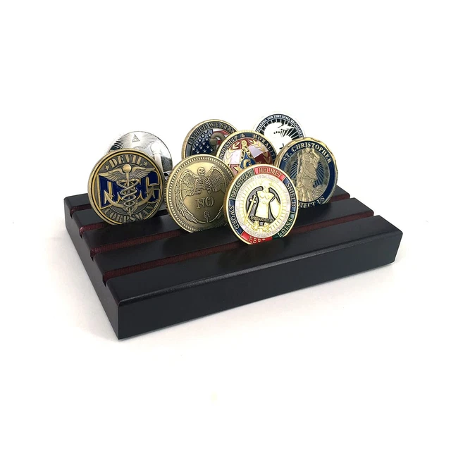 4 Rows Coin Holder, Challenge Coin Display Stand Rack Military Coin