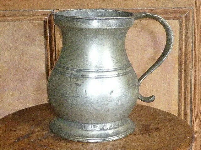 Great Antique Early Victorian Pewter Baluster 1 Quart Tankard or Measuring Jug 3