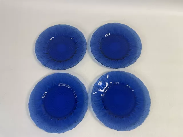 Avon Royal Sapphire Cobalt Blue SALAD Glass Plates Leaf Arcoroc France Set of 4
