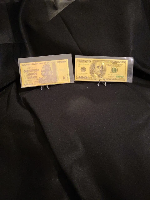 24 Kt Leaf 100 Trillion Zimbabwe And 24 Kt  Leaf $100 Bill