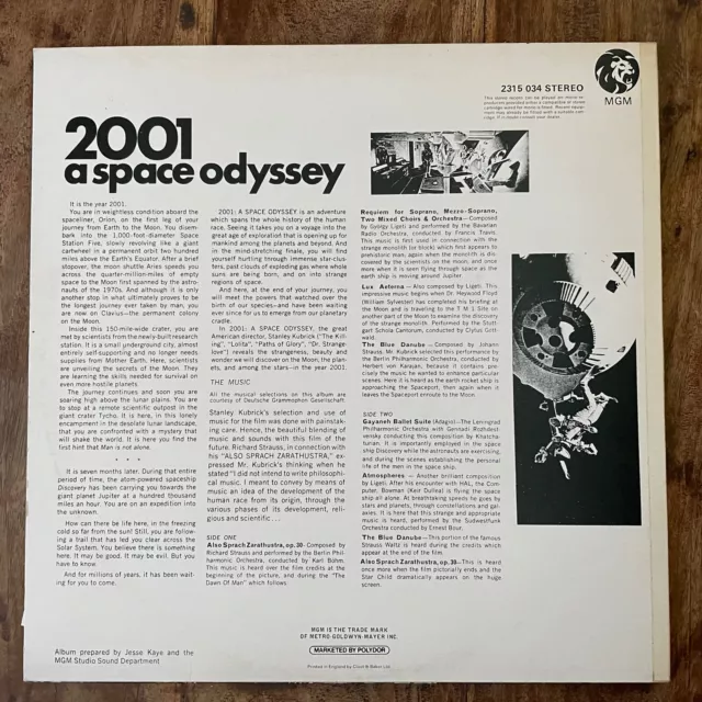 2001  A SPACE ODYSSEY - STANLEY KUBRICK  EX+ (sleeve)/NEAR MINT VINYL LP  / UK 2