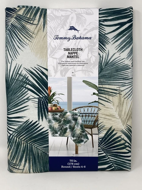TOMMY BAHAMA 70" Round Tablecloth Tropical Green Palms Indoor/outdoor