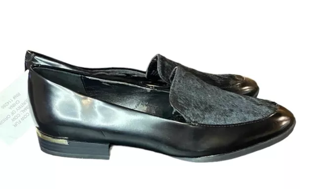 New Calvin Klein Wenda Loafers Women’s Size 7M Black With Cow Fur Accent 2