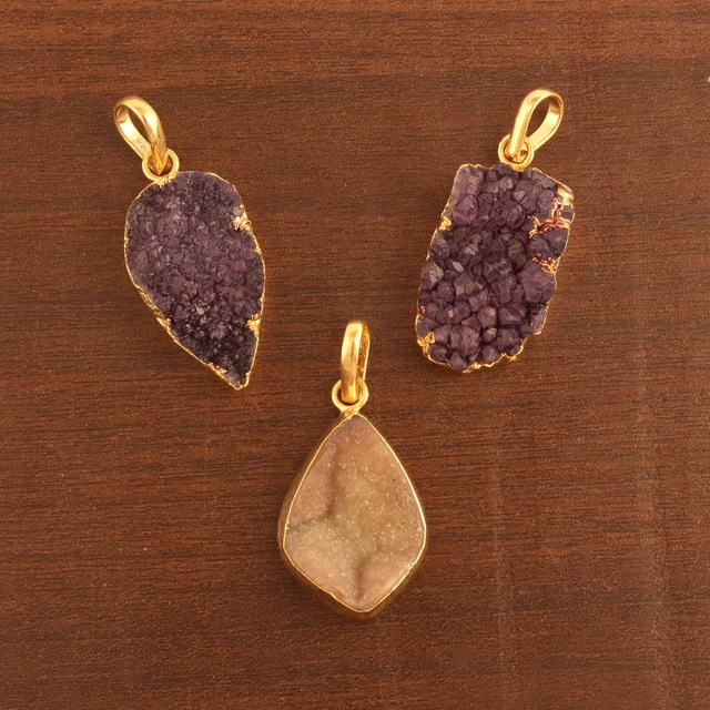 Fabuleux Naturel Sucre Druse Or Plaqué Bricolage Collier Pendentif Lot 3 Pièces