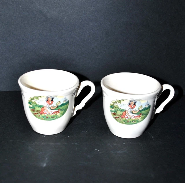 Lot de 2 tasses à café OBERNAI en faïence de Sarreguemines Décor Loux Alsace