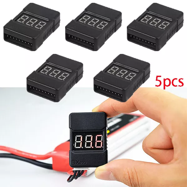 5pcs 1-8S Lipo Battery Voltage Tester Monitor Low-Voltage Buzzer Alarm black