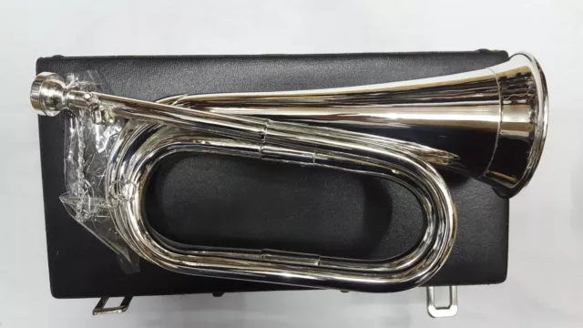 New Professional Army Bb Bugle Silver Plated Tune able/Military Bb Bugle Silver  2