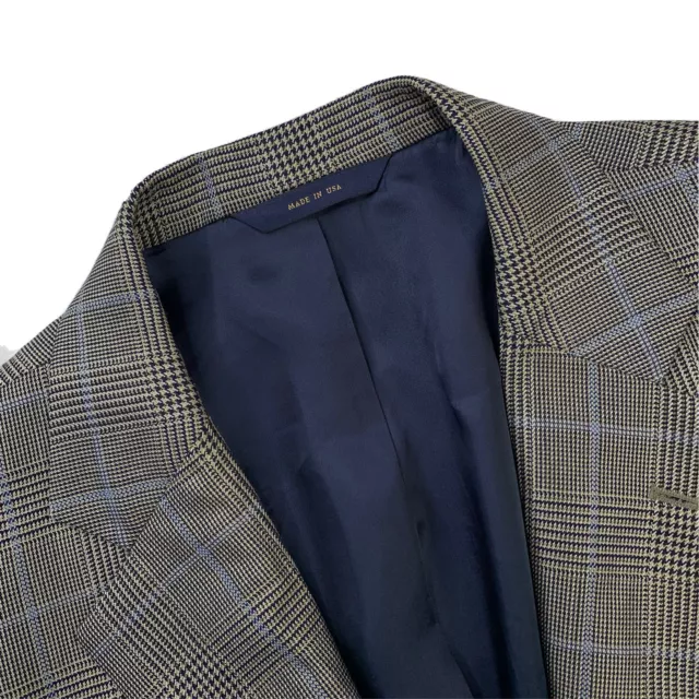 Uomo 41 R Brooks Brothers 1818 Madison Saxxon Grigio Chiaro Glen Plaid Giacca
