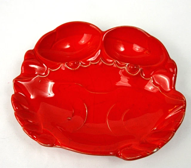 Vintage MCM Crab Shaped Ceramic Small Plate Serving Candy Nut Dish Japan Red