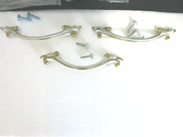 NOS French Provincial Drawer Pulls 3" Arnerock Brass White Gold .75" screws*