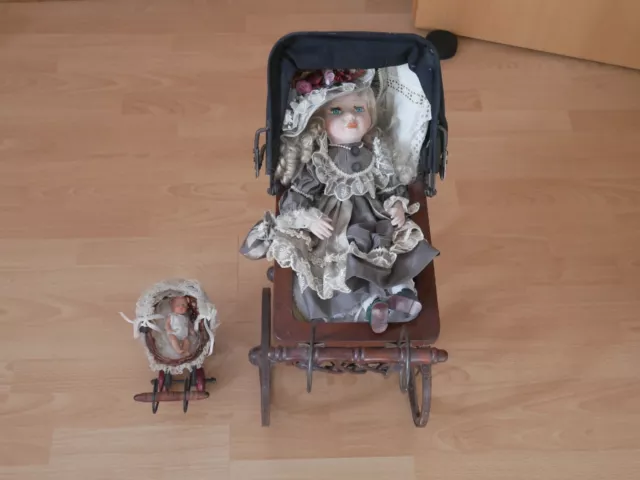 VINTAGE Kinder Puppenwagen groß und kleiner Wagen mit Puppen aus Nachlass