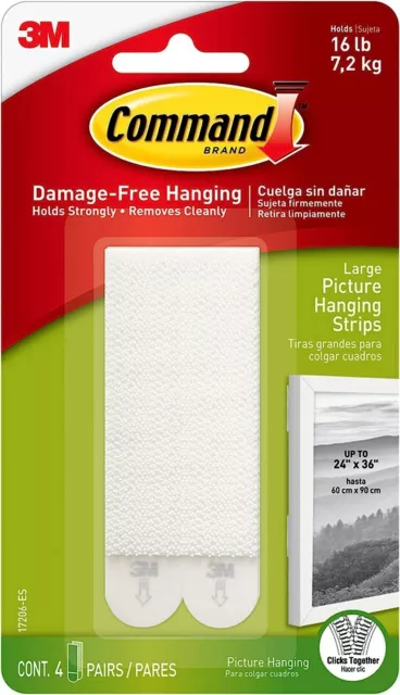 3M Command LARGE Self Adhesive Strong Picture Frame Damage Free Hanging Strips