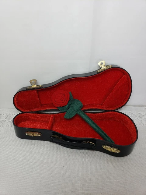 Vintage Guitar Shaped Trinket Box 8" Black Lacquer w/ Red Velvet Interior