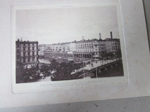 Hamburg und Umgebung 1895 Reesendammbrücke und Alsterarkaden Kupferdruck