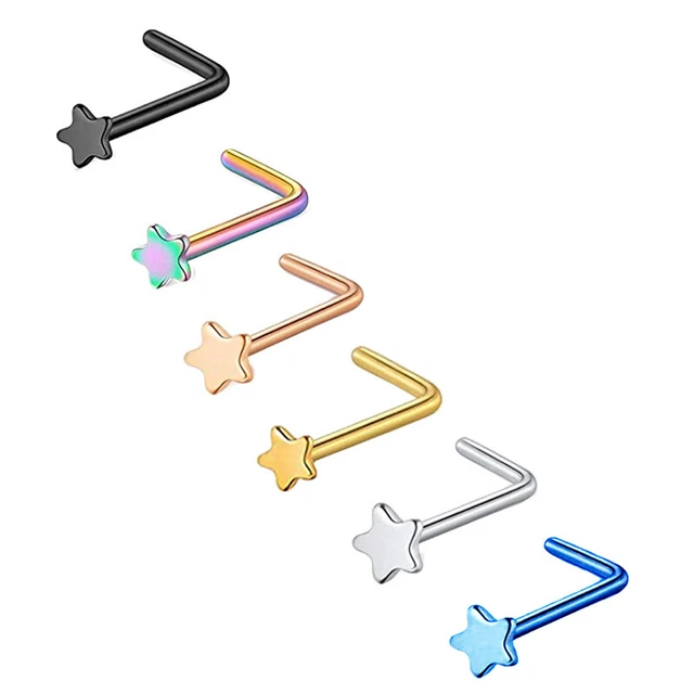 316L Acero quirúrgico Forma de L Nariz Hueso Anillo Estrella Superior Tornillo Piercing Reta.di