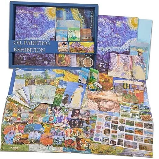 Kit de suministros para álbum de recortes más 480 piezas, pintura al óleo vintage de Van Gogh
