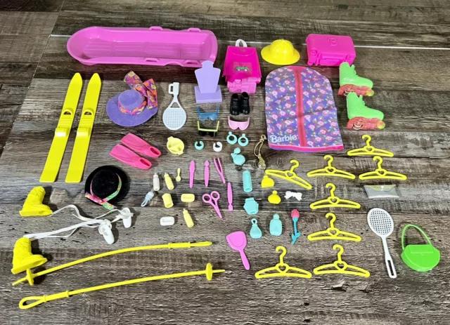 Barbie Doll 69 Piece Accessories Lot Shoes Hangers Glasses Hats Perfume Bottles