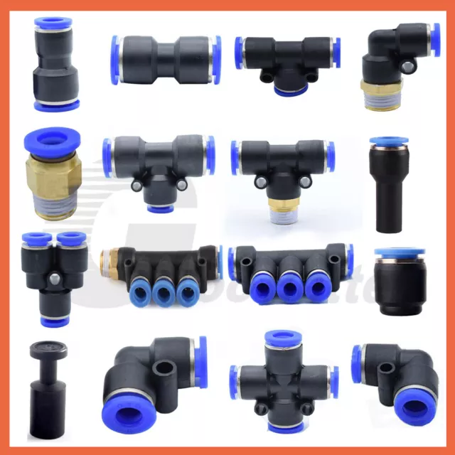 Pneumatic Push In Fittings Air Water Hose Tube Stem Nylon Join Adapter Elbow Tee