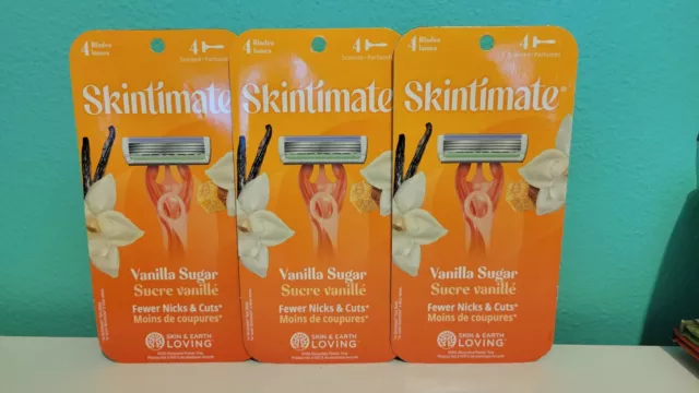 LOTE DE 3 afeitadoras desechables de azúcar vainilla Skintimate afeitadas de deslizamiento suave 4 quilates.