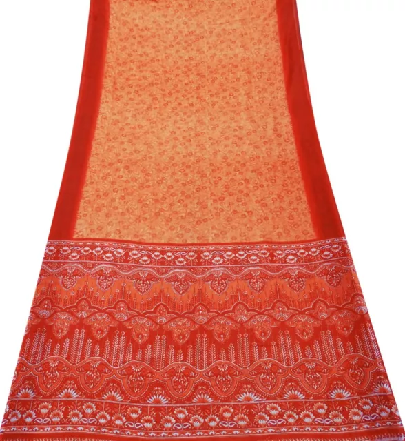 Jahrgang Orange Saree Seide Mischung Textilgewebe Handwerk Blumen Sari SI17889