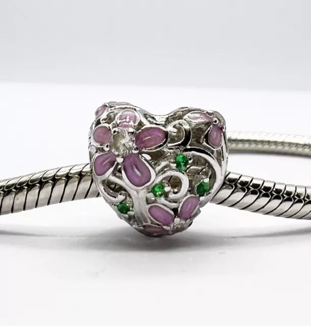 Purple Daisy Vine Charm Bead Love Heart Genuine 925 Sterling Silver 💖