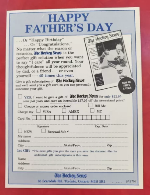 1981 The Hockey News Mail-in Subscription Coupon - Mike Bossy on Coupon