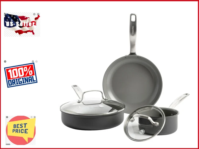 Juego de utensilios de cocina antiadherentes de cerámica Greenpan Chatham de 5 piezas, apto para lavavajillas