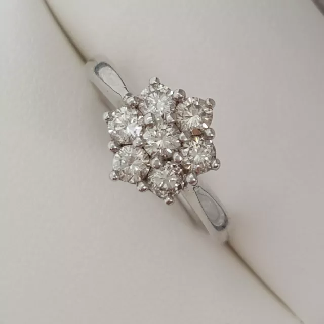 9ct White Gold Brilliant Cut Diamond Set Cluster Ring, Finger Size F