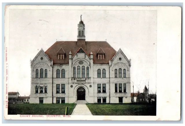 Oconto Wisconsin WI Postcard Court House Exterior Building c1905 Vintage Antique