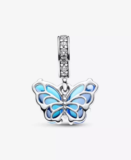 Genuine Pandora Silver ￼S925 ALE Blue Murano Glass Butterfly Dangle Charm 2