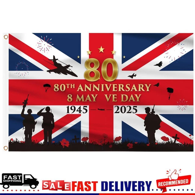 2025 VE DAY 80th Anniversary Flag 3x5 Ft VE Day Flag Waterproof ...