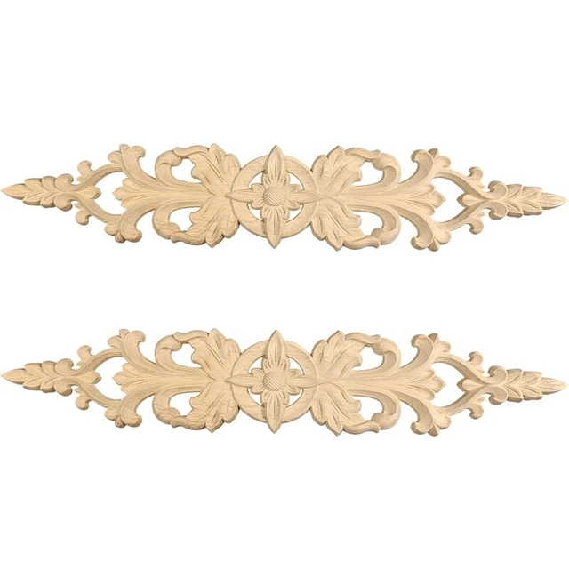 Calcomanía de madera de 40 cmx8 cm apliques de esquina hueco largo marco de flor amueblado E7G5