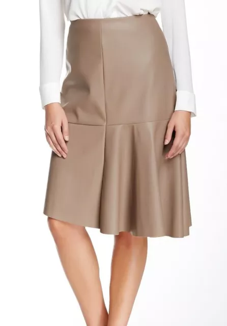 Harlowe & Graham Beige Back Zip Pleather A-Line Skirt Women's Size Large 38707