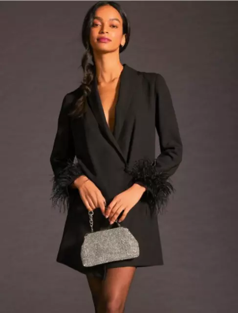 ANTHROPOLOGIE x Vineet Bahl Blazer Dress with Feather Cuff Black MEDIUM RRP$298 2