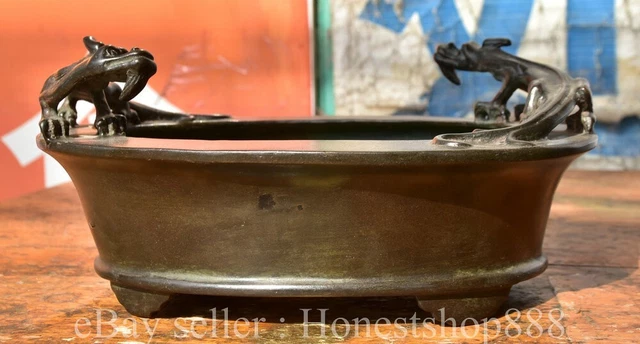 9.4" Ming Xuande Chinese Pure Bronze Dynasty pixiu Beast censer incense burner