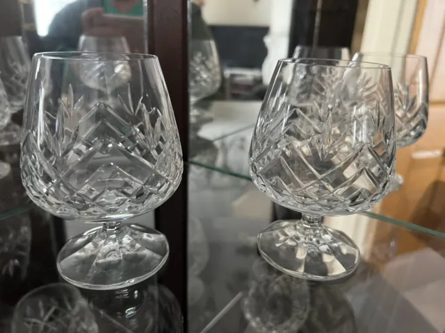 2 x Waterford Crystal Lismore Cut Pattern Brandy Glasses Snifters - Signed