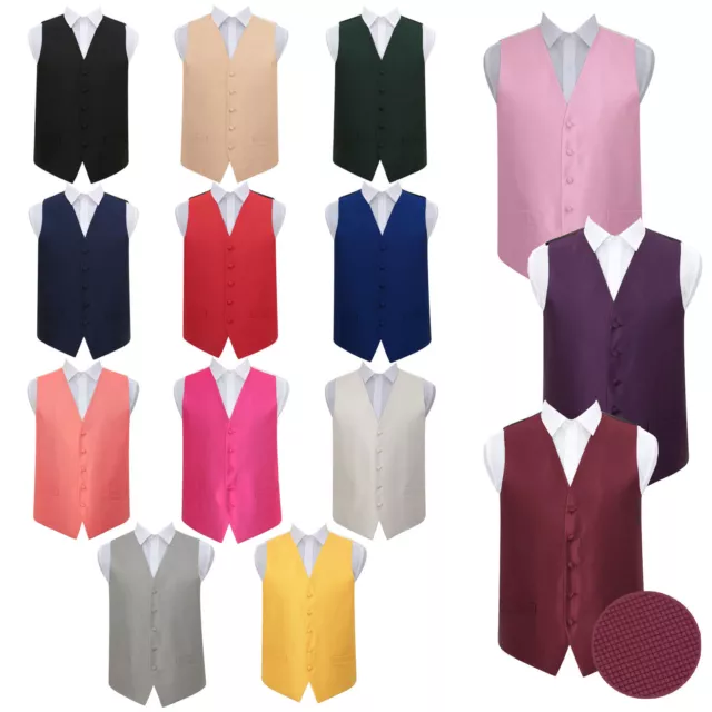 DQT Mens Waistcoat Woven Plain Solid Check Formal Wedding Tuxedo Vest All Sizes