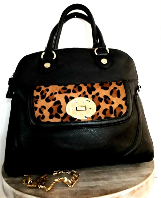 Emma Fox Leather Satchel -Black/Tiger Print