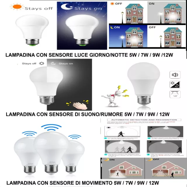 Lampadina LED con sensore di movimento e fotocellula 6W, E27, 4200K,  220-240V AC